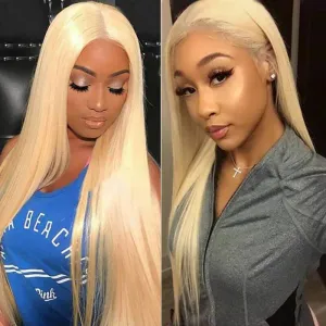Wavymy Virgin Human Hair 613 Blonde Straight Hair Weave 3 Bundles With 4x4 Lace Closure