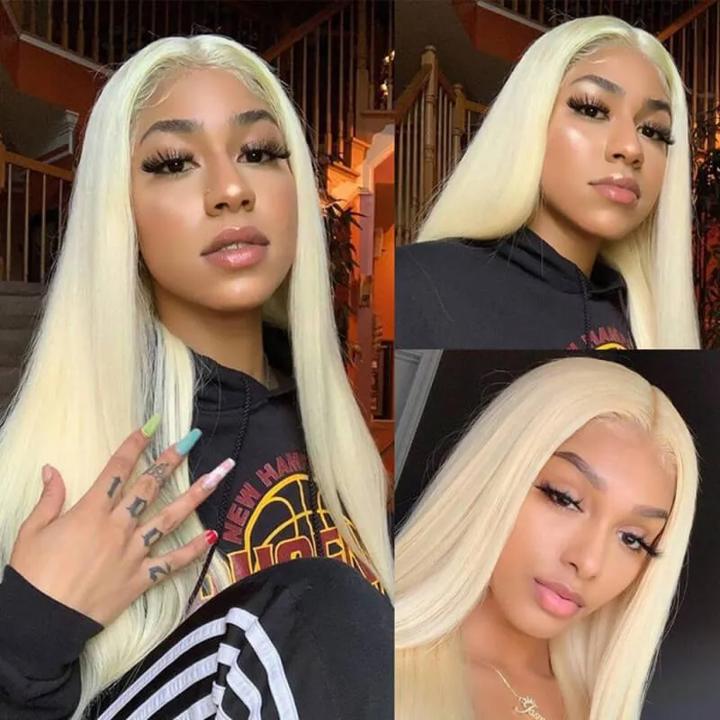 Wavymy Virgin Human Hair 613 Blonde Straight Hair Weave 3 Bundles With 4x4 Lace Closure
