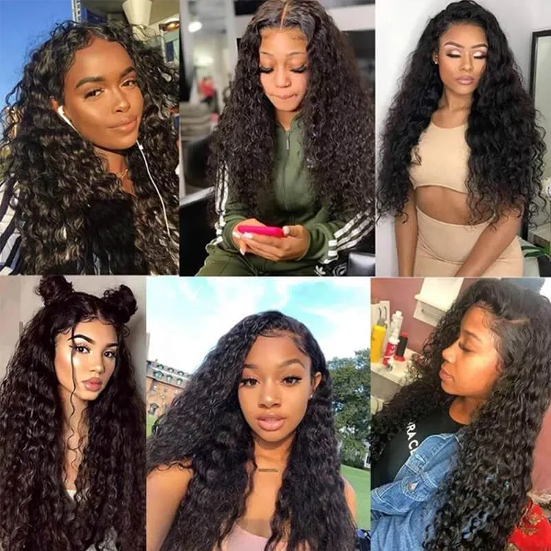 Wavymy Water Wave Natural Black Human Hair Weave 4 Bundles with 5x5 HD Lace Closure