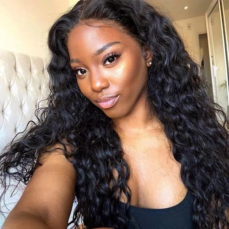 Wavymy Water Wave Natural Black Human Hair Weave 4 Bundles with 5x5 HD Lace Closure