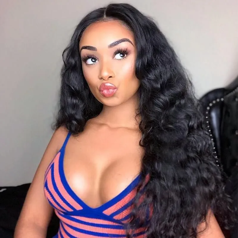 Wavymy Water Wave Natural Black Human Hair Weave 4 Bundles with 5x5 HD Lace Closure