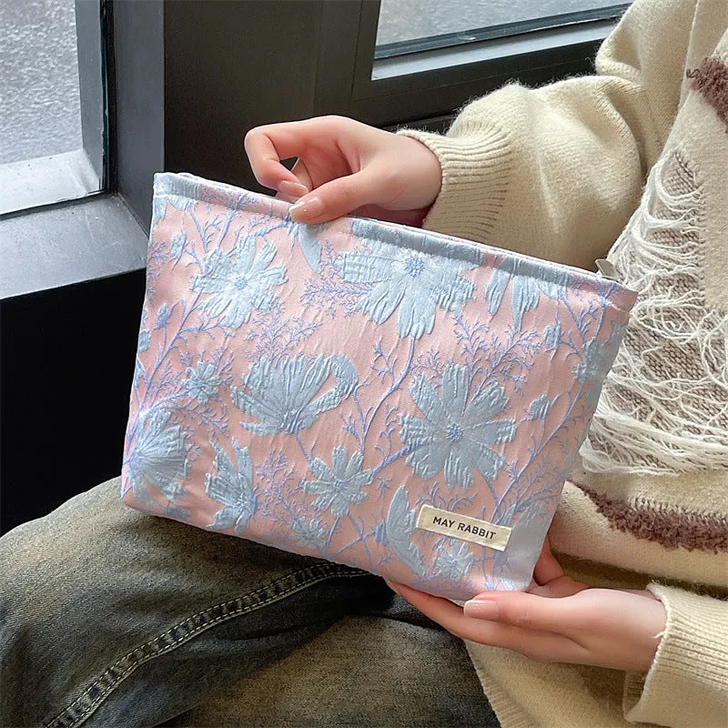 Wholesale MAY RABBIT new retro embossed flower high quality cosmetic bag large capacity canvas bag female liner bag