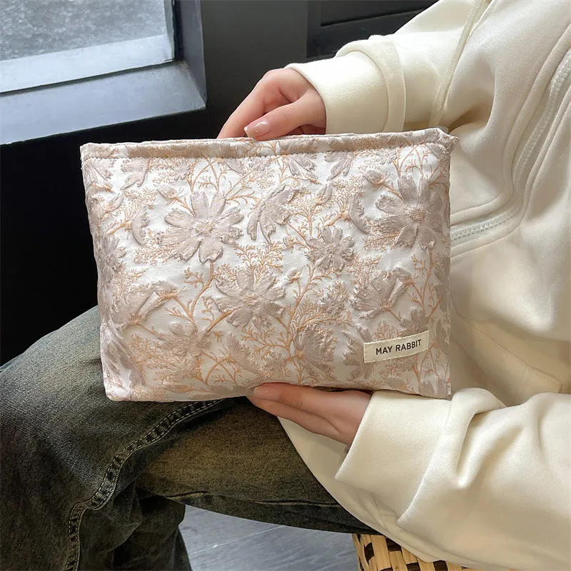 Wholesale MAY RABBIT new retro embossed flower high quality cosmetic bag large capacity canvas bag female liner bag