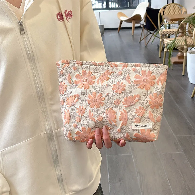 Wholesale MAY RABBIT new retro embossed flower high quality cosmetic bag large capacity canvas bag female liner bag