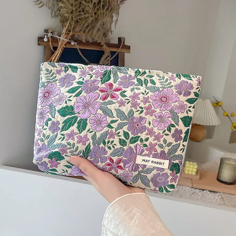 Wholesale MAY RABBIT new retro embossed flower high quality cosmetic bag large capacity canvas bag female liner bag