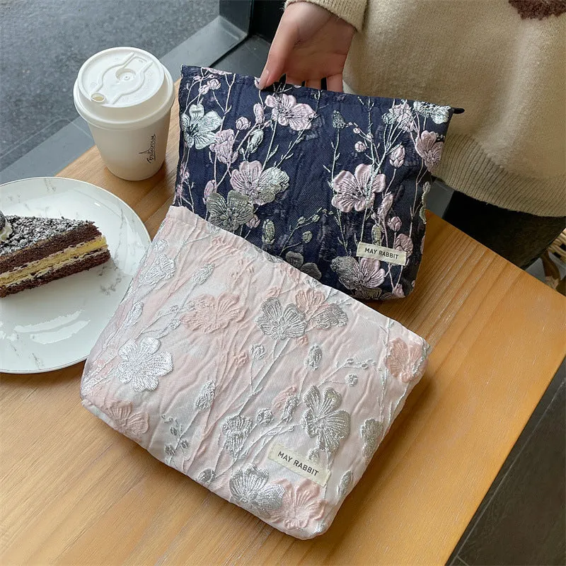 Wholesale MAY RABBIT new retro embossed flower high quality cosmetic bag large capacity canvas bag female liner bag