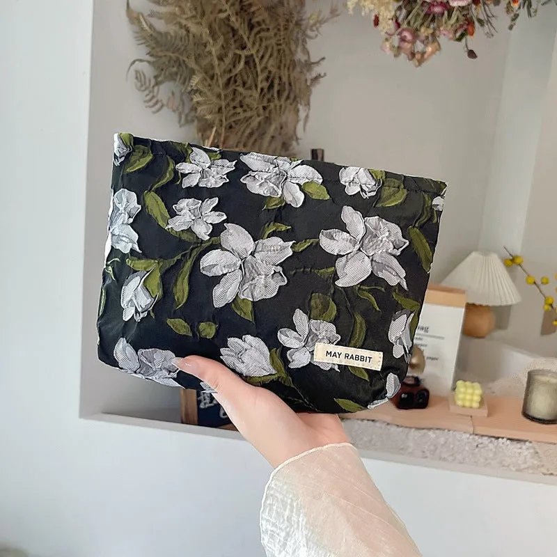 Wholesale MAY RABBIT new retro embossed flower high quality cosmetic bag large capacity canvas bag female liner bag