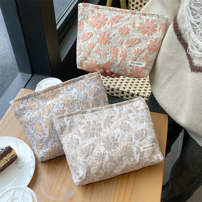 Wholesale MAY RABBIT new retro embossed flower high quality cosmetic bag large capacity canvas bag female liner bag