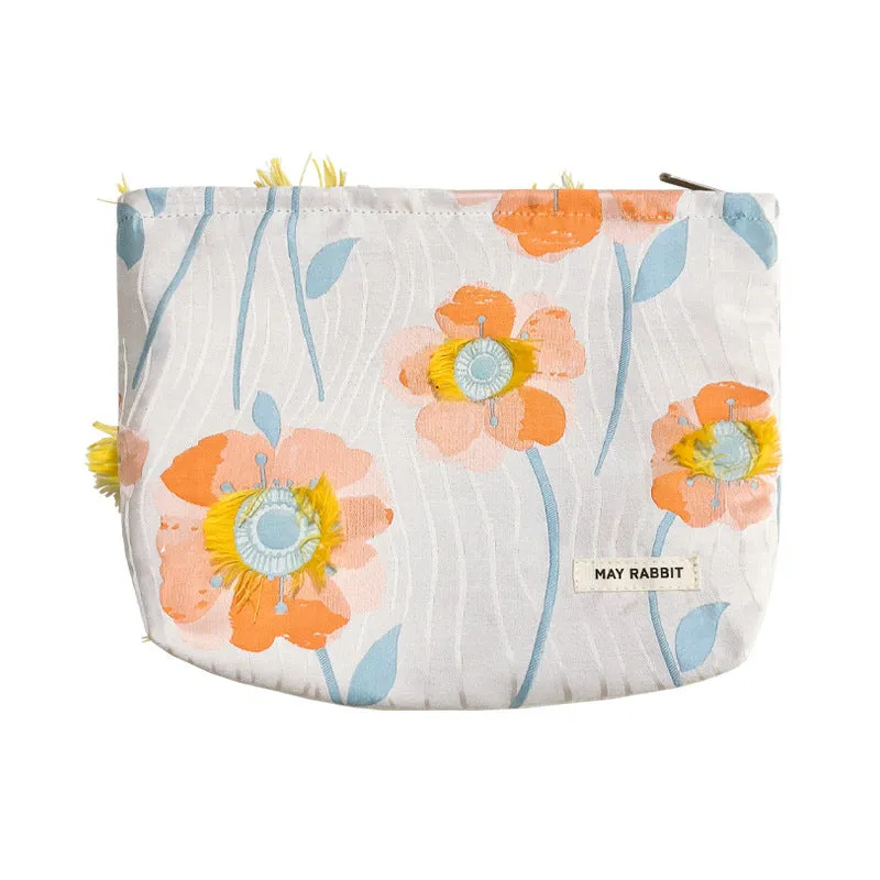 Wholesale MAY RABBIT new retro embossed flower high quality cosmetic bag large capacity canvas bag female liner bag