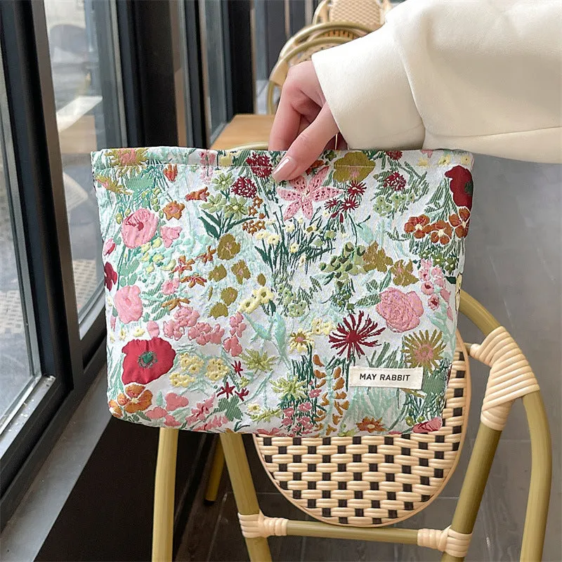 Wholesale MAY RABBIT new retro embossed flower high quality cosmetic bag large capacity canvas bag female liner bag