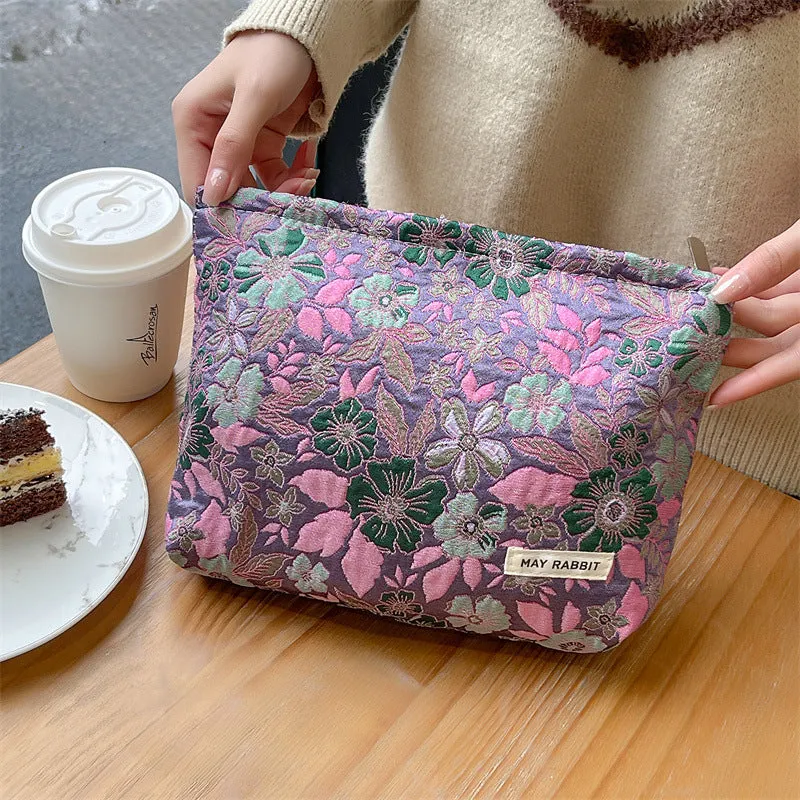 Wholesale MAY RABBIT new retro embossed flower high quality cosmetic bag large capacity canvas bag female liner bag