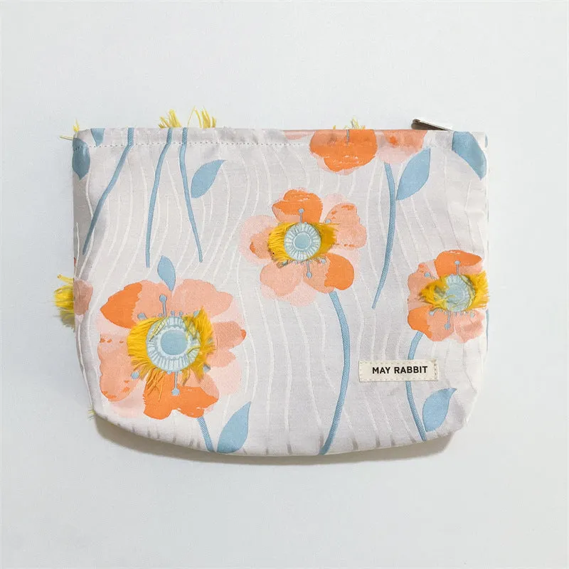 Wholesale MAY RABBIT new retro embossed flower high quality cosmetic bag large capacity canvas bag female liner bag