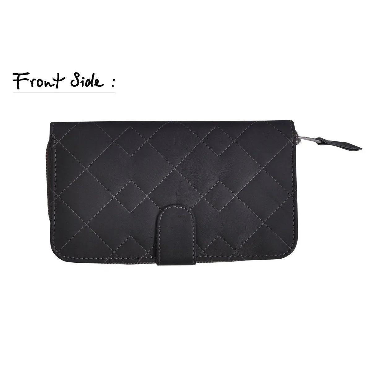 Womens Zip Round Black Leather Purses