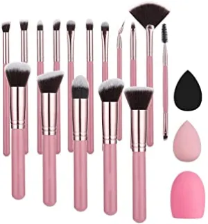 XZJJZ Makeup Brushes Set 16pcs with 2 Sponges 1 Brush Cleansing Powder Eye Shadow Contour Concealer Cosmetic Makeup Brushes