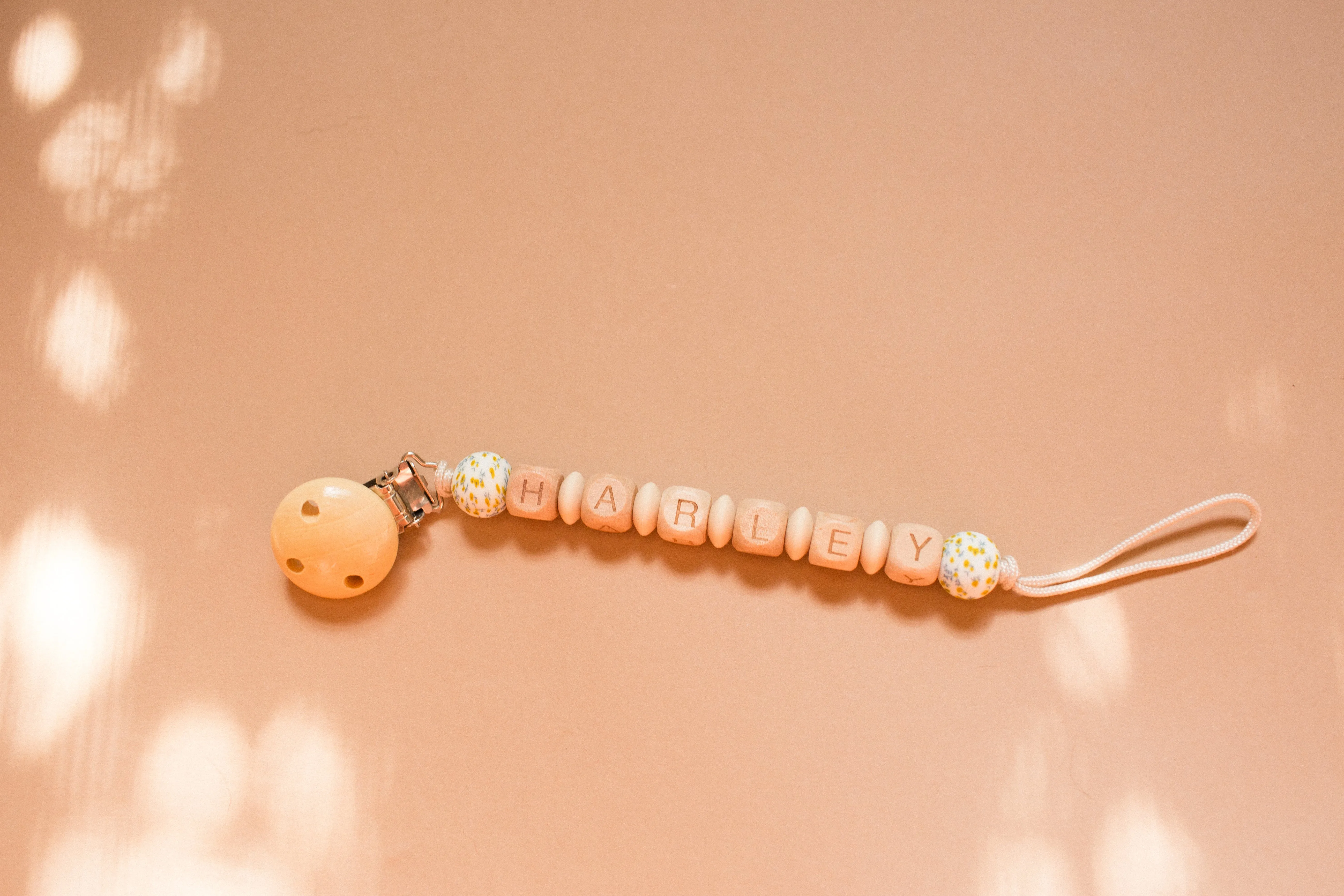 Yellow floral personalized pacifier clip | Bead sprout